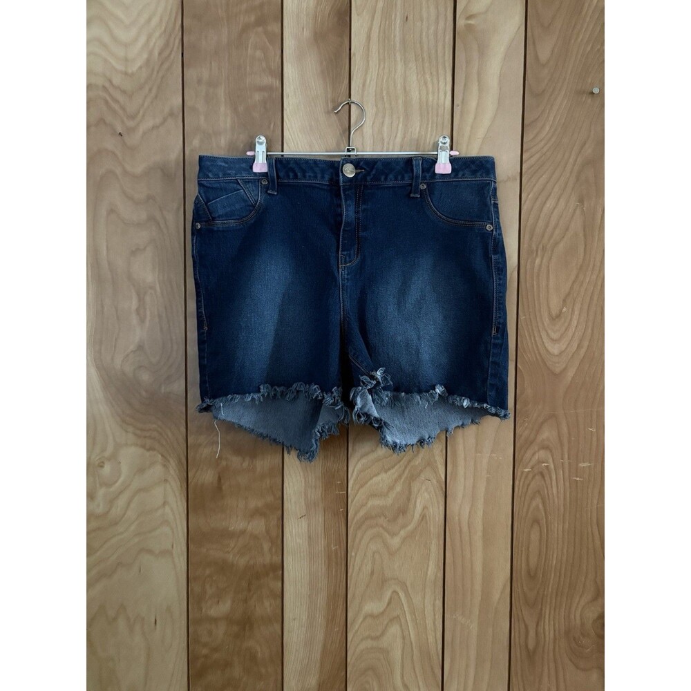 A3 Denim dark blue denim cut-off shredded shorts‎ Size 16 W